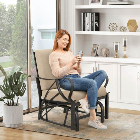 Indoor and Outdoor Armchair with Metal Frame and Cushion in Light Brown