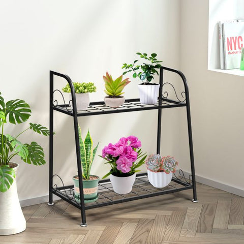 Garden Metal 2 Tier Flowerpot Stand in Black