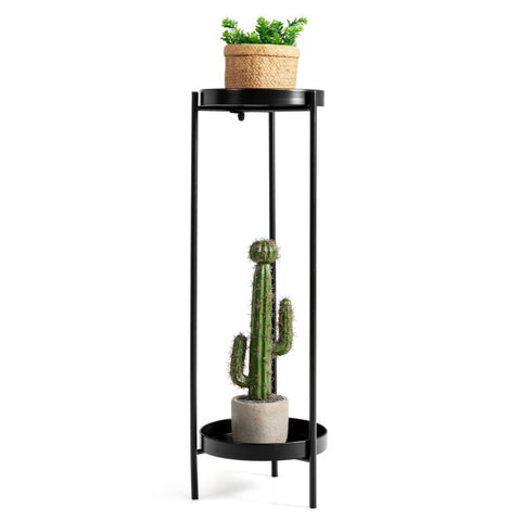 Outdoor Durable Metal Plant Stand with 2 Tiers and Removable Trays