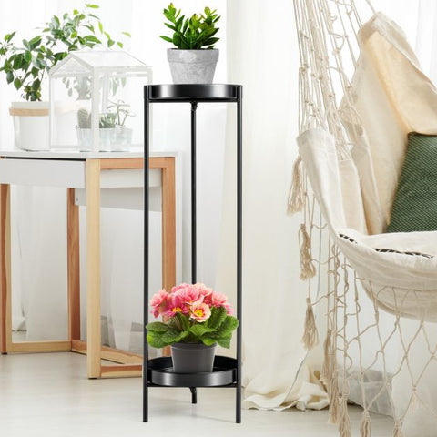 Outdoor Durable Metal Plant Stand with 2 Tiers and Removable Trays