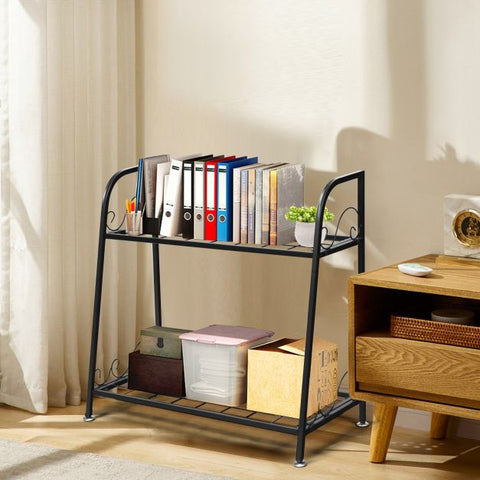 Garden Metal 2 Tier Flowerpot Stand in Black