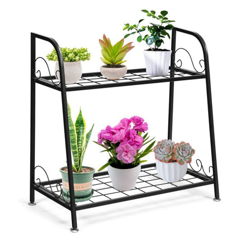 Garden Metal 2 Tier Flowerpot Stand in Black