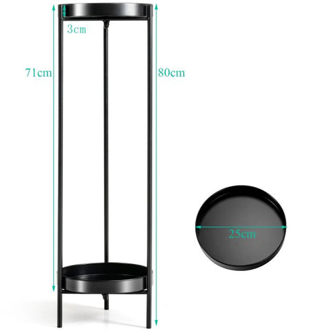 Outdoor Durable Metal Plant Stand with 2 Tiers and Removable Trays