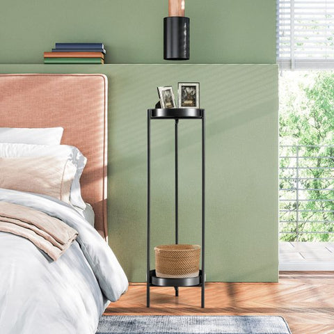 Outdoor Durable Metal Plant Stand with 2 Tiers and Removable Trays