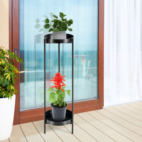 Outdoor Durable Metal Plant Stand with 2 Tiers and Removable Trays