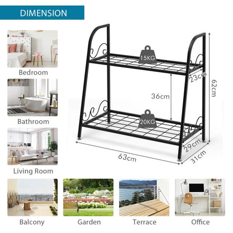 Garden Metal 2 Tier Flowerpot Stand in Black