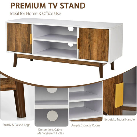 Stylish Two Colours TV Stand with 2 Enclosed Cabinets and Ample Storage