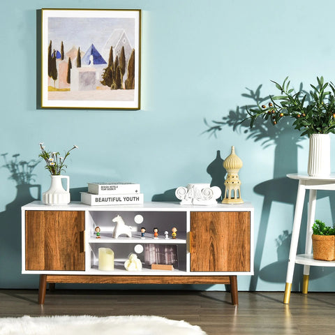 Stylish Two Colours TV Stand with 2 Enclosed Cabinets and Ample Storage
