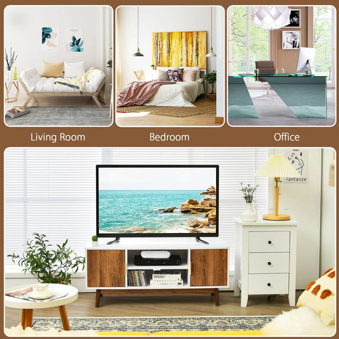 Stylish Two Colours TV Stand with 2 Enclosed Cabinets and Ample Storage
