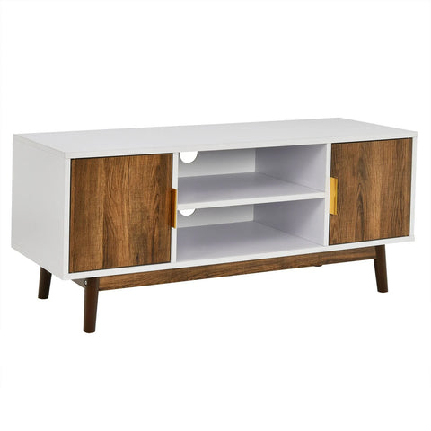 Stylish Two Colours TV Stand with 2 Enclosed Cabinets and Ample Storage