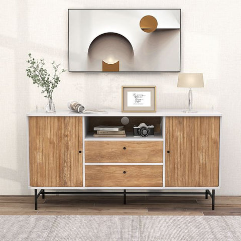 Rustic Inspired and Spacious Buffet Sideboard with Storage Shelf