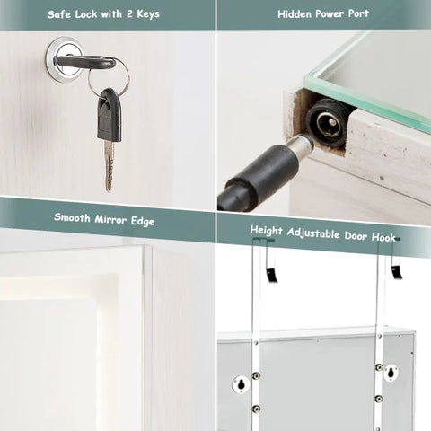 Mountable Jewellery Cabinet with Full-Length Mirror and LED Lights