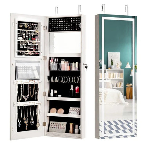 Mountable Jewellery Cabinet with Full-Length Mirror and LED Lights