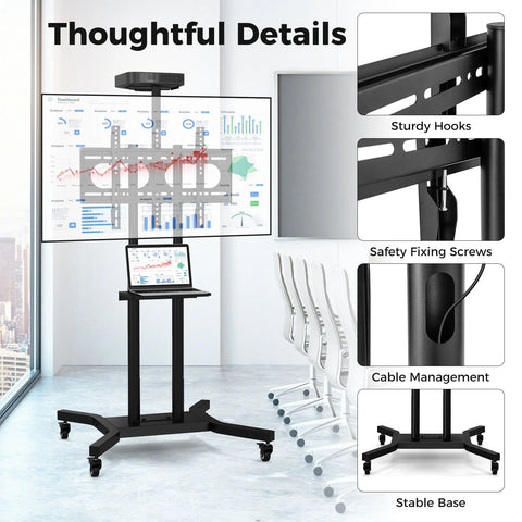 Minimalist Movable TV Cart with Height-Adjustable Design and Lockable Wheels