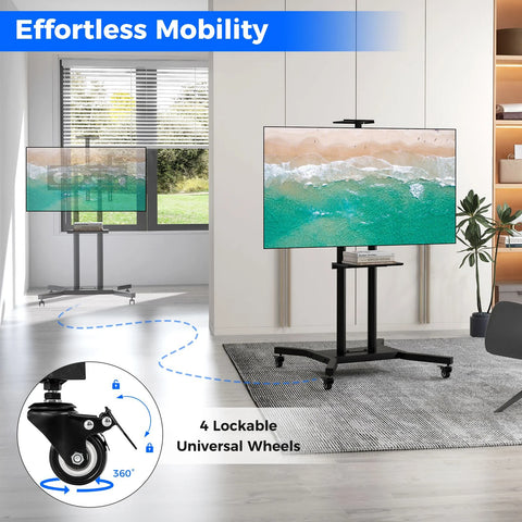 Minimalist Movable TV Cart with Height-Adjustable Design and Lockable Wheels