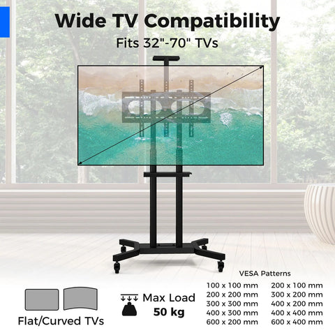 Minimalist Movable TV Cart with Height-Adjustable Design and Lockable Wheels