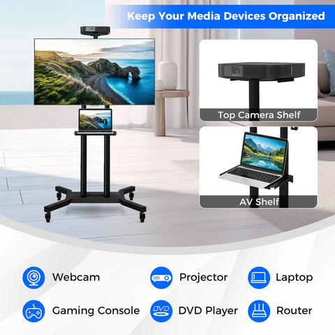 Minimalist Movable TV Cart with Height-Adjustable Design and Lockable Wheels