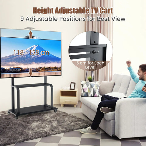 Minimalist and Spacious TV Cart with Adjustable Bracket and Wheels