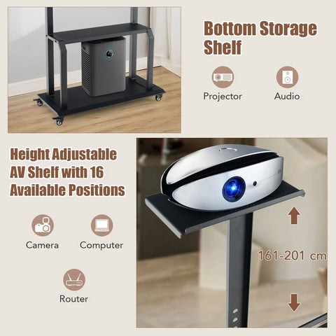 Minimalist and Spacious TV Cart with Adjustable Bracket and Wheels