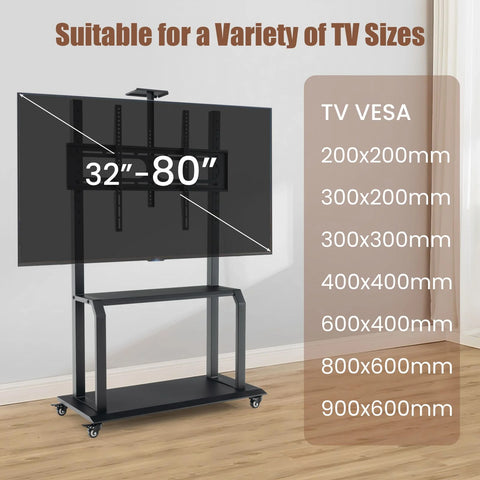 Minimalist and Spacious TV Cart with Adjustable Bracket and Wheels