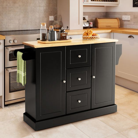 Sleek and Modern Island Cart with Rubberwood Countertop and Movable Wheels