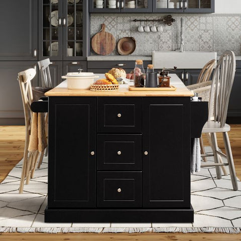 Sleek and Modern Island Cart with Rubberwood Countertop and Movable Wheels