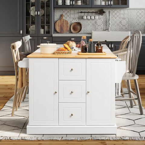 Sleek and Modern Island Cart with Rubberwood Countertop and Movable Wheels