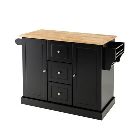 Sleek and Modern Island Cart with Rubberwood Countertop and Movable Wheels