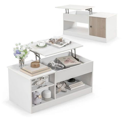 Practical and Stylish Coffee Table with Lift Mechanism and Multiple Compartments