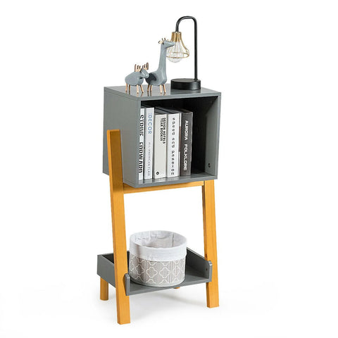Modern Compact Book Storage Side Table with Unique Design and Wooden Frame in Grey
