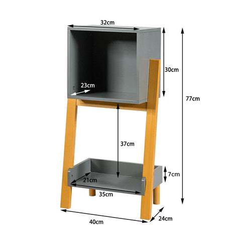 Modern Compact Book Storage Side Table with Unique Design and Wooden Frame in Grey