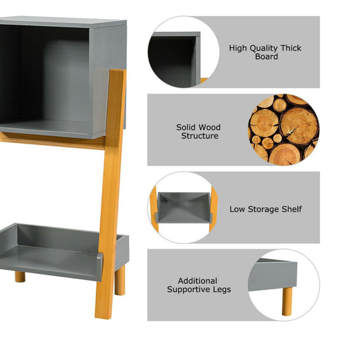 Modern Compact Book Storage Side Table with Unique Design and Wooden Frame in Grey