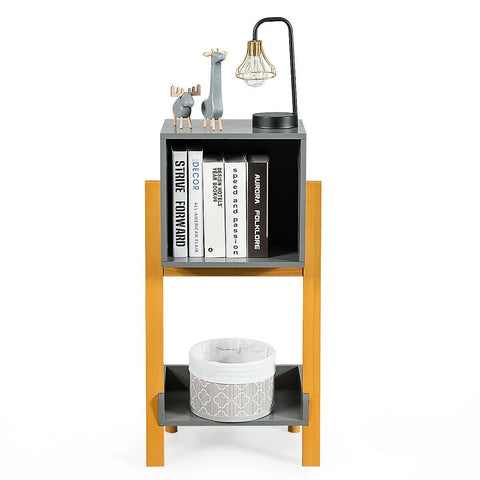 Modern Compact Book Storage Side Table with Unique Design and Wooden Frame in Grey