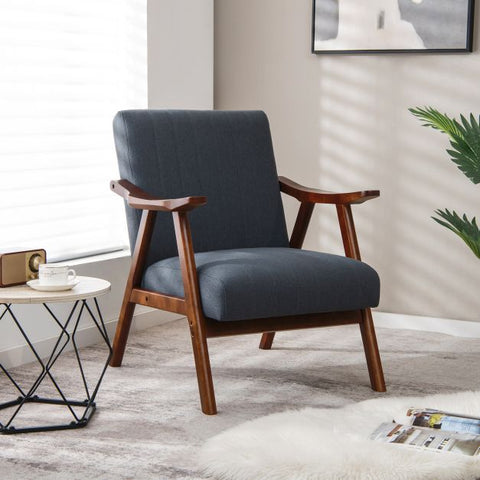 Homely Lean Back Armchair with Rubber Wood Frame in Grey