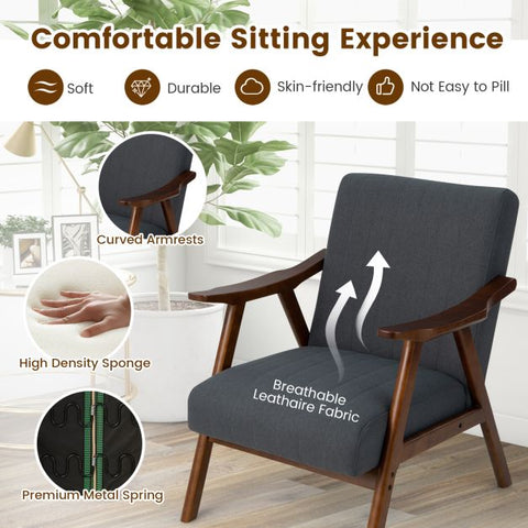 Homely Lean Back Armchair with Rubber Wood Frame in Grey