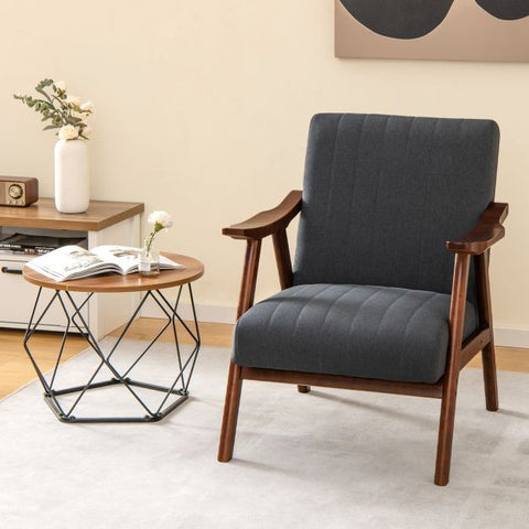 Homely Lean Back Armchair with Rubber Wood Frame in Grey