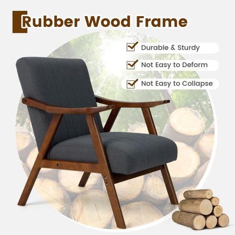 Homely Lean Back Armchair with Rubber Wood Frame in Grey