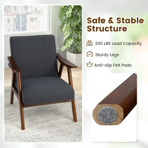 Homely Lean Back Armchair with Rubber Wood Frame in Grey