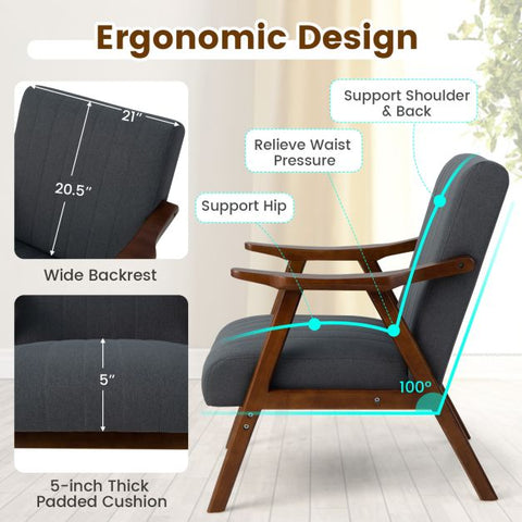 Homely Lean Back Armchair with Rubber Wood Frame in Grey