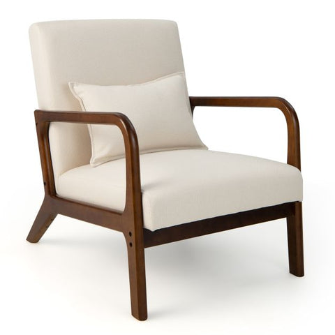 Homely Lean Back Armchair with Rubber Wood Frame and Pillow