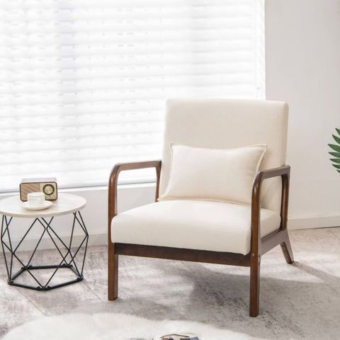 Homely Lean Back Armchair with Rubber Wood Frame and Pillow