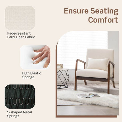 Homely Lean Back Armchair with Rubber Wood Frame and Pillow