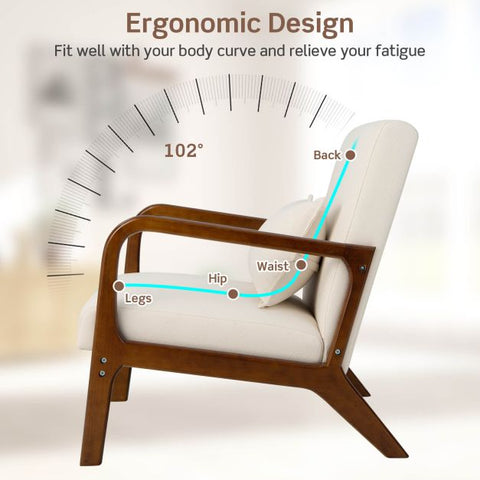 Homely Lean Back Armchair with Rubber Wood Frame and Pillow