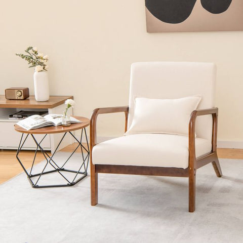 Homely Lean Back Armchair with Rubber Wood Frame and Pillow