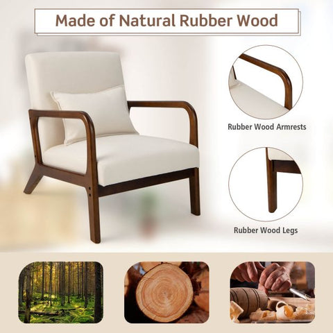Homely Lean Back Armchair with Rubber Wood Frame and Pillow