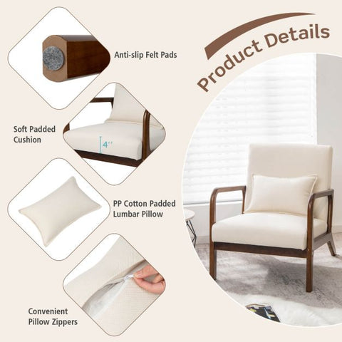 Homely Lean Back Armchair with Rubber Wood Frame and Pillow