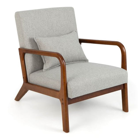 Homely Lean Back Armchair with Rubber Wood Frame and Pillow