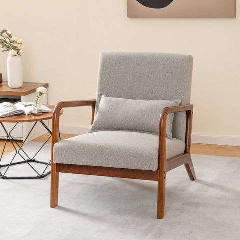 Homely Lean Back Armchair with Rubber Wood Frame and Pillow