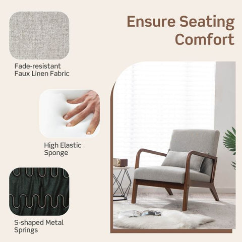 Homely Lean Back Armchair with Rubber Wood Frame and Pillow