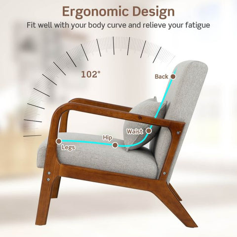 Homely Lean Back Armchair with Rubber Wood Frame and Pillow